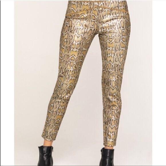 Free People Gold Snake Skin Print Leggings - Picture 1 of 13
